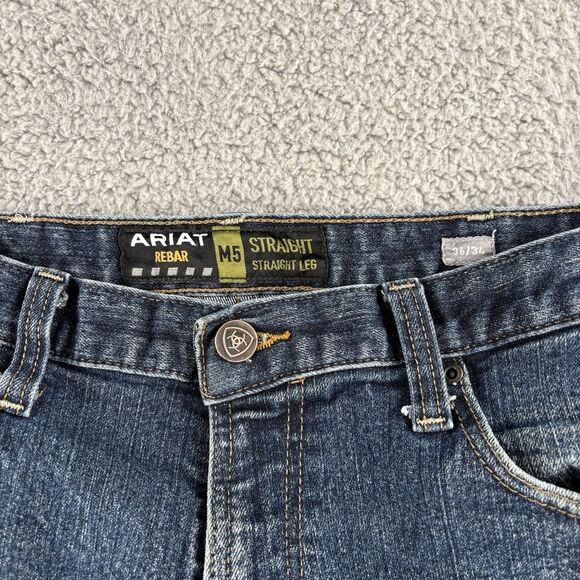 Ariat Rebar M5 Slim Straight Leg Denim Dark Wash Jeans 36x34 Work Wear  Western - Picture 2 of 6